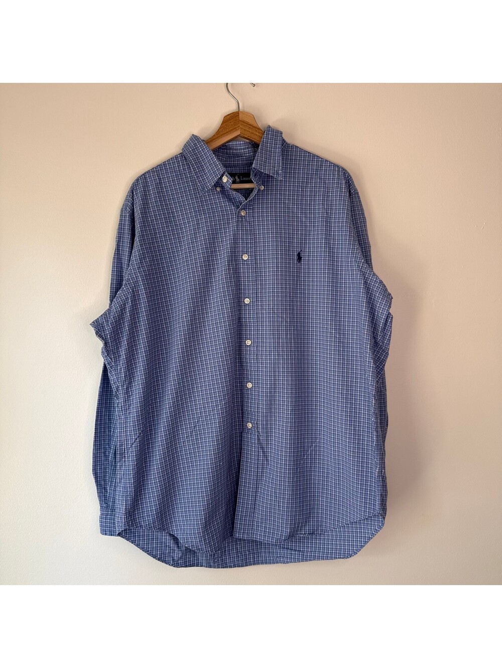Vintage 90s Polo Ralph Lauren Classic Cotton Blue Plaid Long Sleeve Shirt XL